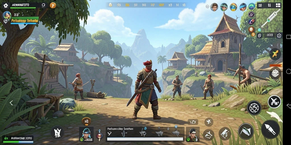 Tangkapan layar gameplay Open World ARWANATOTO menunjukkan eksplorasi luas dan interaksi karakter.