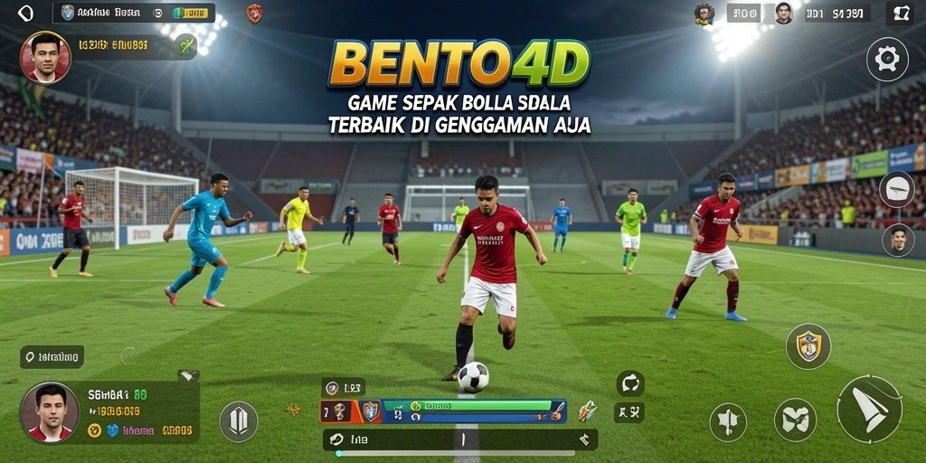 Tampilan dinamis gameplay BENTO4D dengan aksi sepak bola yang menegangkan.