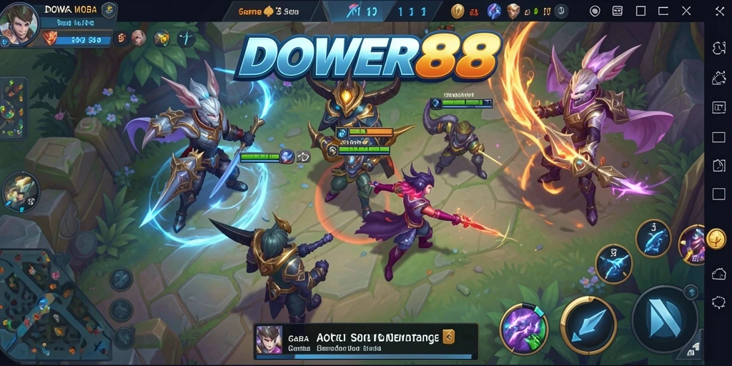 Gameplay seru DOWER88 dengan pertarungan hero MOBA yang intens.
