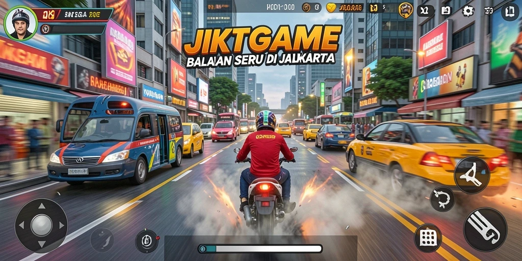 Gameplay seru JKTGAME di jalur balapan Jakarta yang menantang.