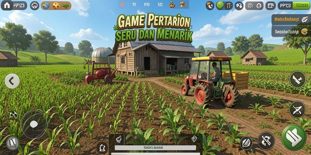 Tampilan gameplay PP123 dengan lahan pertanian yang luas dan indah.