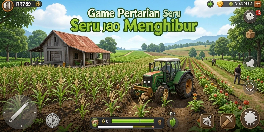 Screenshot gameplay RR789 menampilkan kehidupan pertanian yang dinamis.